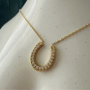 Gold over Sterling Silver Horseshoe Necklace with Cubic Zirconia NWT